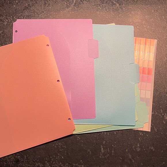 Set of Five 3-Ring Binder Dividers with Tabs, Pockets, Pastel, Durable (NWOT) - Picture 4 of 11